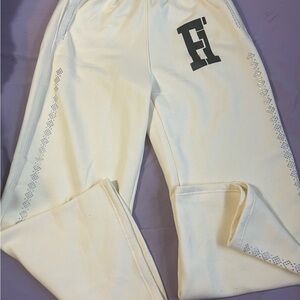 Cream custom rhinestone wide Sweatpants